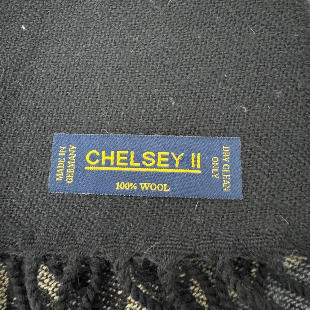 Chelsey‎ II Wool Scarf Diamond Pattern 12x62 Black/Blue/Tan